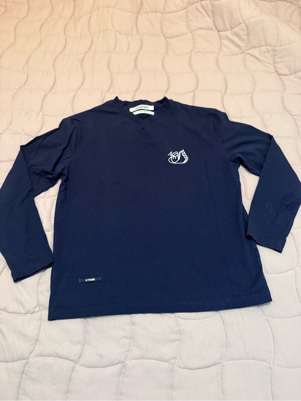 Jacquemus Navy Crewneck Tee with Branded Neck Labels